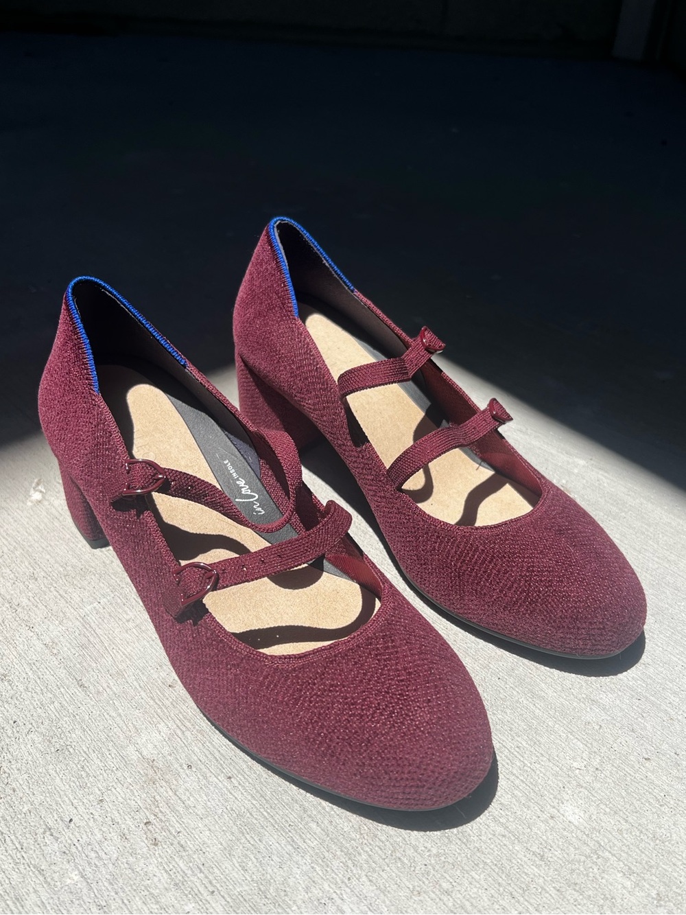 Rothy's ReVelvet Double Buckle Mary Jane Heel Burgundy Cabernet Size 9